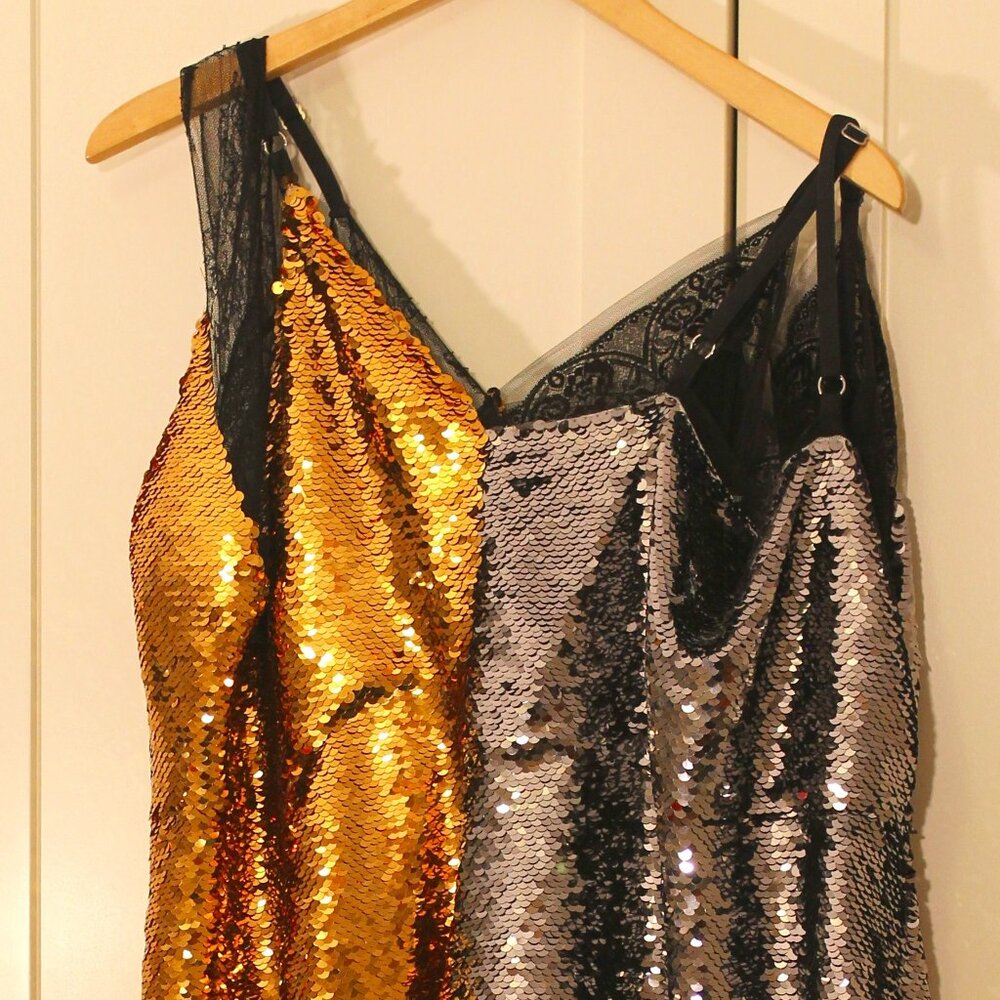 Burberry Gold Bicolor Sequin Cocktail Dress – One Size
